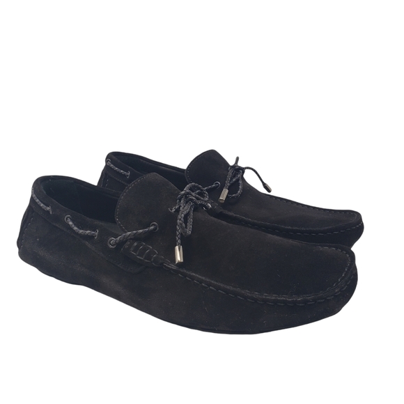 Bugatchi Other - Bugatchi Black Suede Driving Shoes Size 8.5 Moccasins Tie Front Loafers